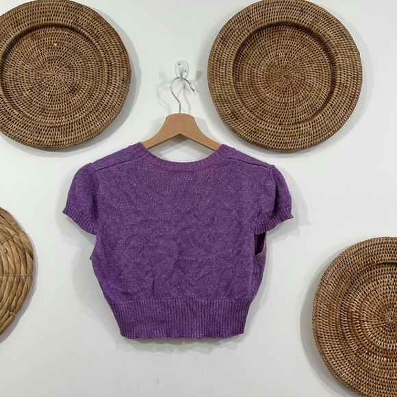 Vintage Y2K 2000s Charlotte Russe Purple Cropped Knit Cardigan Sweater Large - Picture 3 of 5